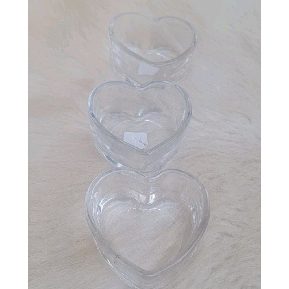 3 Crate & Barrel heart-shaped glass votive Tea Light Candle holders Clear